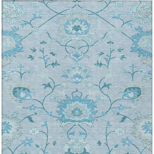 HomeRoots 10' Sky Blue and Ivory Floral Area Rug - Stylish, Washable, Indoor/Outdoor, Durable, Easy-Clean Design 657990