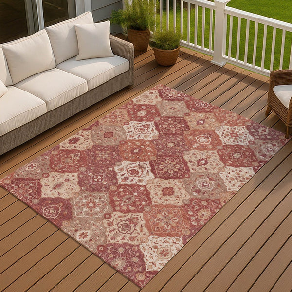 HomeRoots 5' X 8' Elegant Rust Burgundy & Ivory Floral Medallion Area Rug - Washable, Indoor/Outdoor Durability 657992