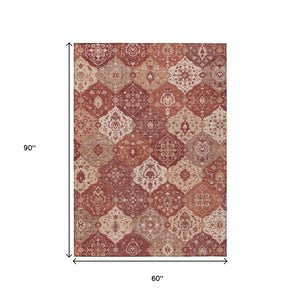 HomeRoots 5' X 8' Elegant Rust Burgundy & Ivory Floral Medallion Area Rug - Washable, Indoor/Outdoor Durability 657992