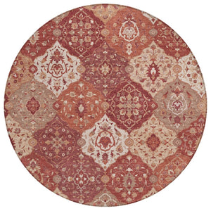 HomeRoots 8' Round Floral Medallion Area Rug in Rust Burgundy & Ivory - Washable, Durable for Indoors & Outdoors 657993