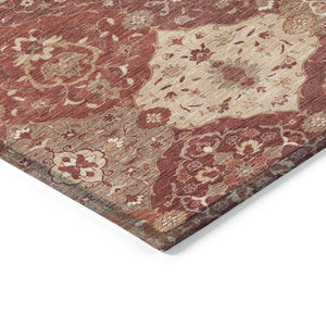 HomeRoots 8' Round Floral Medallion Area Rug in Rust Burgundy & Ivory - Washable, Durable for Indoors & Outdoors 657993