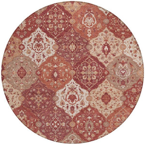 HomeRoots 8' Round Floral Medallion Area Rug in Rust Burgundy & Ivory - Washable, Durable for Indoors & Outdoors 657993