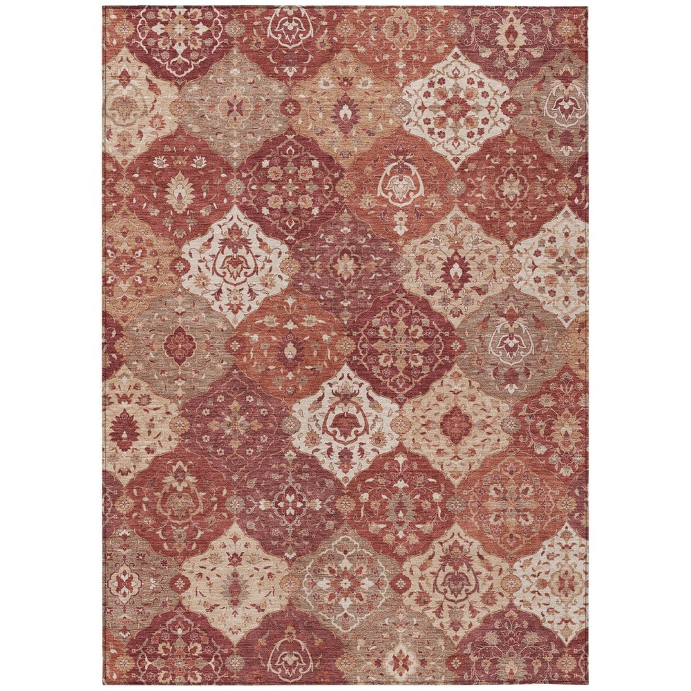 HomeRoots 8' X 10' Floral Medallion Area Rug in Rust Burgundy & Ivory - Washable, Durable Indoor/Outdoor Use! 657994