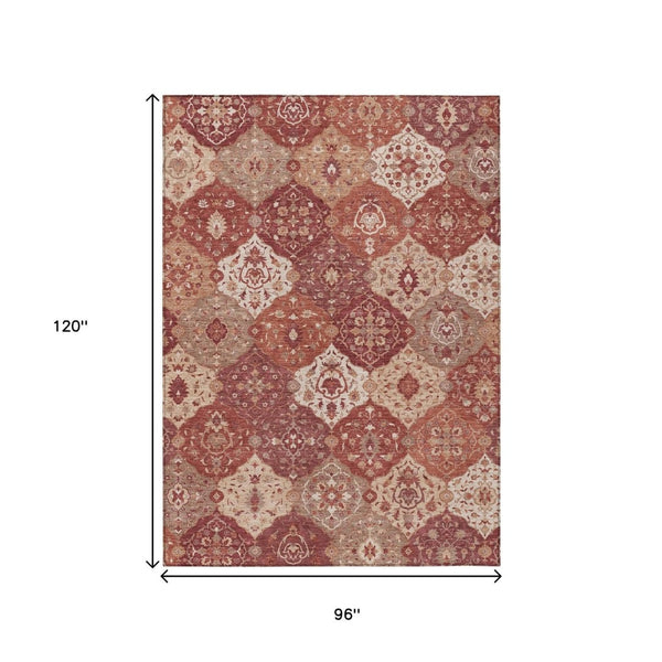 HomeRoots 8' X 10' Floral Medallion Area Rug in Rust Burgundy & Ivory - Washable, Durable Indoor/Outdoor Use! 657994