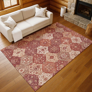 HomeRoots 8' X 10' Floral Medallion Area Rug in Rust Burgundy & Ivory - Washable, Durable Indoor/Outdoor Use! 657994