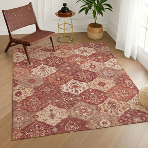 HomeRoots 8' X 10' Floral Medallion Area Rug in Rust Burgundy & Ivory - Washable, Durable Indoor/Outdoor Use! 657994