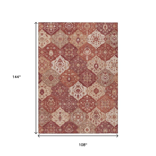 HomeRoots 9' X 12' Rustic Burgundy Floral Medallion Area Rug – Washable, Durable, Indoor & Outdoor Versatility! 657995