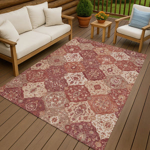 HomeRoots 9' X 12' Rustic Burgundy Floral Medallion Area Rug – Washable, Durable, Indoor & Outdoor Versatility! 657995