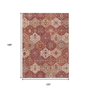 HomeRoots 10' X 14' Floral Medallion Area Rug in Rust Burgundy & Ivory - Washable, Durable, Indoor/Outdoor Use 657996