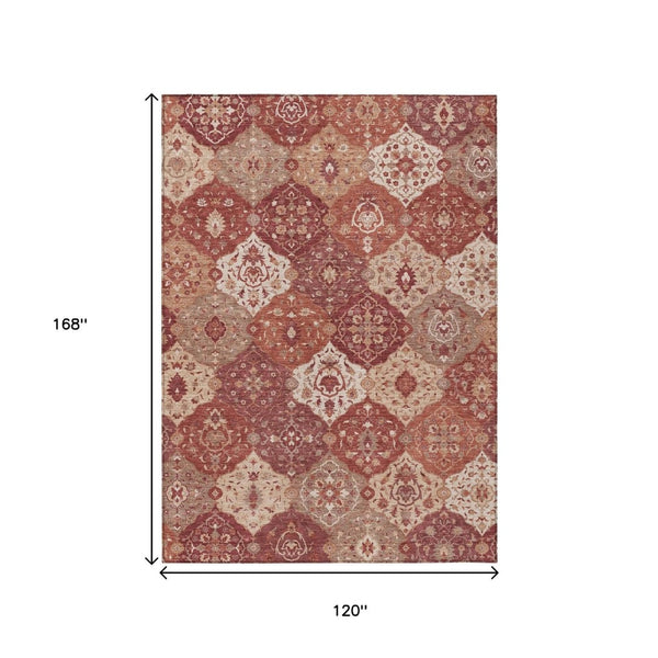 HomeRoots 10' X 14' Floral Medallion Area Rug in Rust Burgundy & Ivory - Washable, Durable, Indoor/Outdoor Use 657996