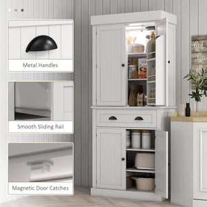 English Elm Homcom 71" Smart Kitchen Pantry Cabinet With Motion Sensor Light, Adjustable Shelves & Ample Storage W2225P249917