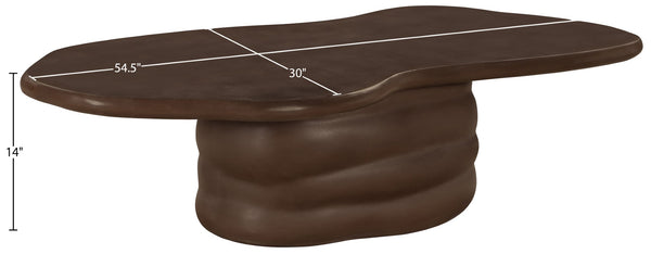 Meridian Furniture Branna Fiber Reinforced Concrete Coffee Table Art Deco Sculptural Form Indoor Outdoor Living Brown 657Brown-CT
