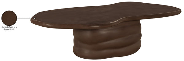 Meridian Furniture Branna Fiber Reinforced Concrete Coffee Table Art Deco Sculptural Form Indoor Outdoor Living Brown 657Brown-CT