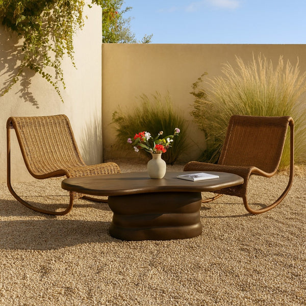 Meridian Furniture Branna Fiber Reinforced Concrete Coffee Table Art Deco Sculptural Form Indoor Outdoor Living Brown 657Brown-CT