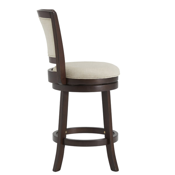Bentwood Swivel Counter Stool Beige Upholstered Seat Mango Wood Frame