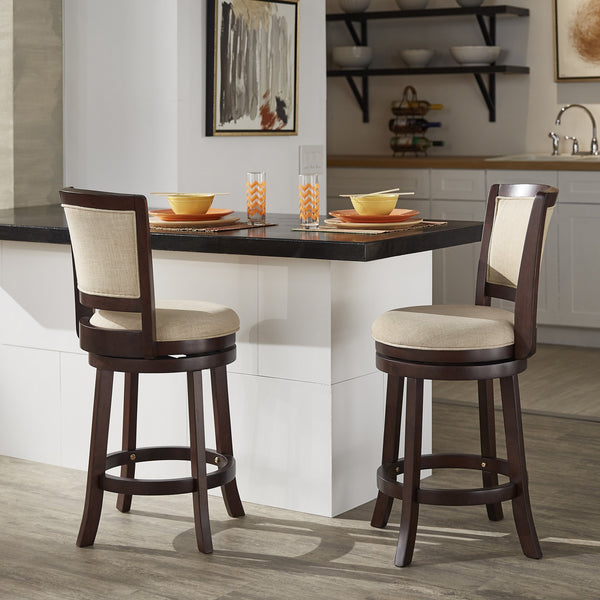 Bentwood Swivel Counter Stool Beige Upholstered Seat Mango Wood Frame