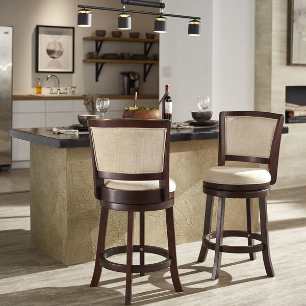 Bentwood Swivel Counter Stool Beige Upholstered Seat Mango Wood Frame