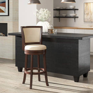 Swivel Barstool with Panel Back Foam Seat and Linen Beige Upholstery