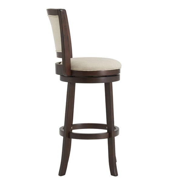Swivel Barstool with Panel Back Foam Seat and Linen Beige Upholstery