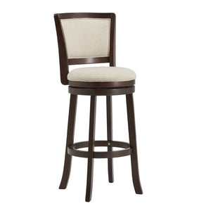 Swivel Barstool with Panel Back Foam Seat and Linen Beige Upholstery