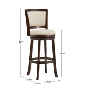 Swivel Barstool with Panel Back Foam Seat and Linen Beige Upholstery