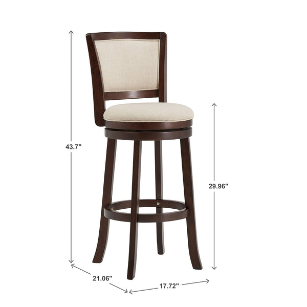 Swivel Barstool with Panel Back Foam Seat and Linen Beige Upholstery