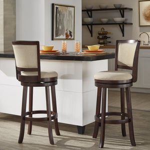 Swivel Barstool with Panel Back Foam Seat and Linen Beige Upholstery
