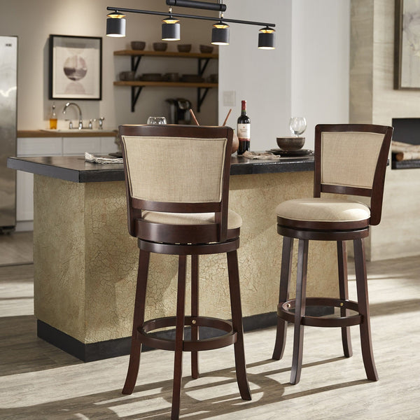 Swivel Barstool with Panel Back Foam Seat and Linen Beige Upholstery