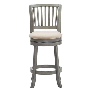Hardwood Swivel Counter Stool with Slat Back and Padded Upholstered Seat for Kitchen