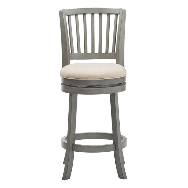 Hardwood Swivel Counter Stool with Slat Back and Padded Upholstered Seat for Kitchen