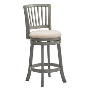 Hardwood Swivel Counter Stool with Slat Back and Padded Upholstered Seat for Kitchen