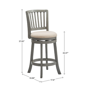Hardwood Swivel Counter Stool with Slat Back and Padded Upholstered Seat for Kitchen