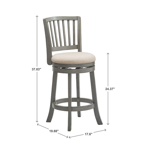 Hardwood Swivel Counter Stool with Slat Back and Padded Upholstered Seat for Kitchen