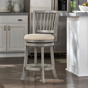 Hardwood Swivel Counter Stool with Slat Back and Padded Upholstered Seat for Kitchen