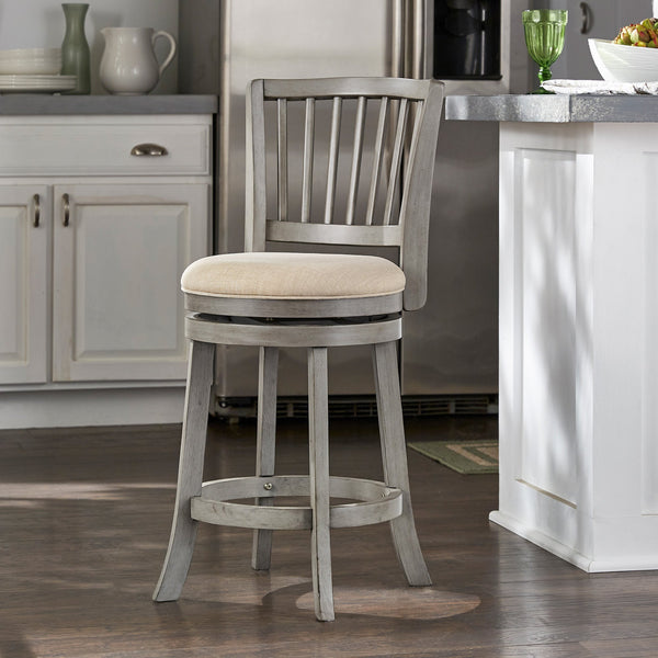 Hardwood Swivel Counter Stool with Slat Back and Padded Upholstered Seat for Kitchen