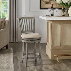 Hardwood Swivel Counter Stool with Slat Back and Padded Upholstered Seat for Kitchen