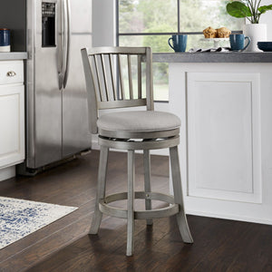Hardwood Swivel Counter Stool with Slat Back and Padded Upholstered Seat for Kitchen