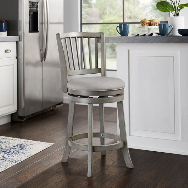 Hardwood Swivel Counter Stool with Slat Back and Padded Upholstered Seat for Kitchen