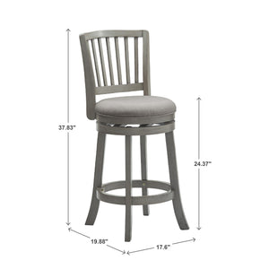 Hardwood Swivel Counter Stool with Slat Back and Padded Upholstered Seat for Kitchen