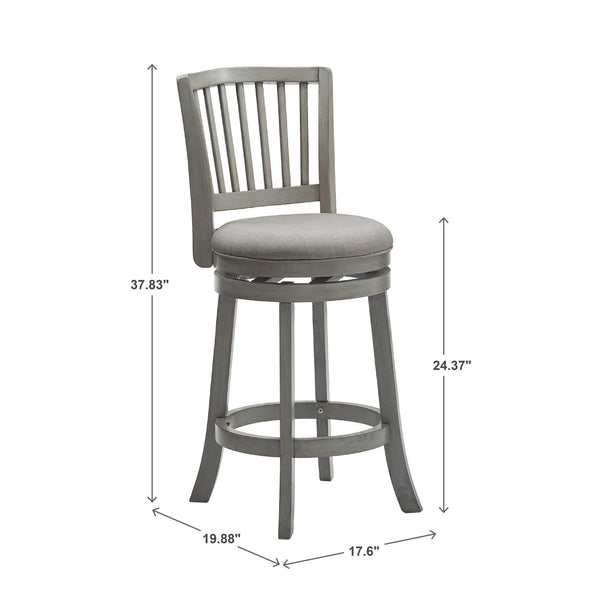 Hardwood Swivel Counter Stool with Slat Back and Padded Upholstered Seat for Kitchen