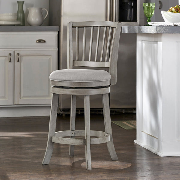 Hardwood Swivel Counter Stool with Slat Back and Padded Upholstered Seat for Kitchen