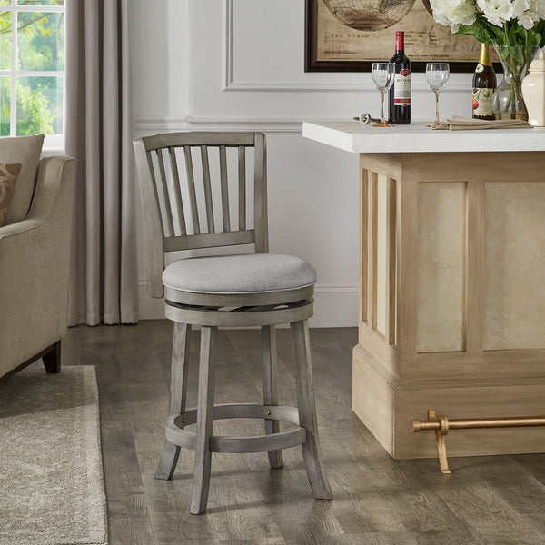Hardwood Swivel Counter Stool with Slat Back and Padded Upholstered Seat for Kitchen