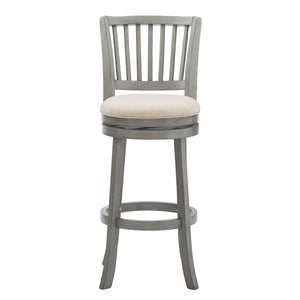 Slat Back Swivel Bar Stool with Cushioned Seat and Rubberwood Frame for Kitchen