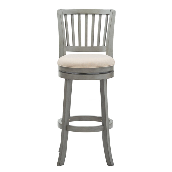 Slat Back Swivel Bar Stool with Cushioned Seat and Rubberwood Frame for Kitchen