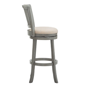 Slat Back Swivel Bar Stool with Cushioned Seat and Rubberwood Frame for Kitchen