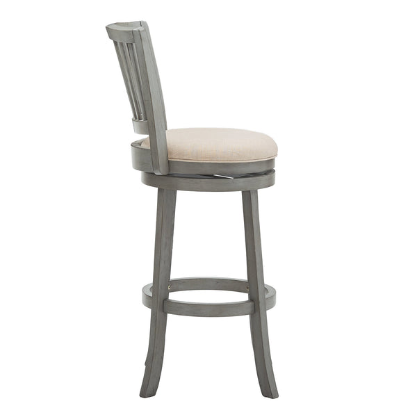 Slat Back Swivel Bar Stool with Cushioned Seat and Rubberwood Frame for Kitchen