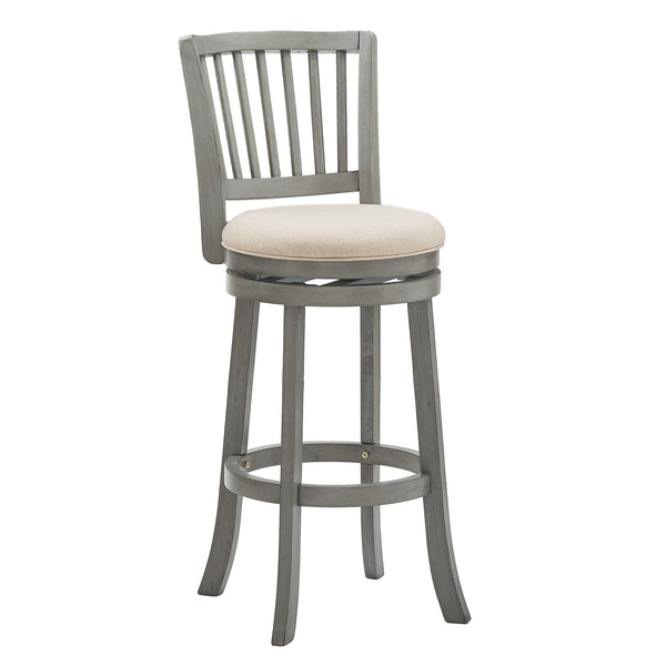 Slat Back Swivel Bar Stool with Cushioned Seat and Rubberwood Frame for Kitchen