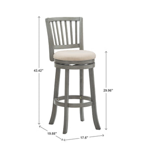Slat Back Swivel Bar Stool with Cushioned Seat and Rubberwood Frame for Kitchen