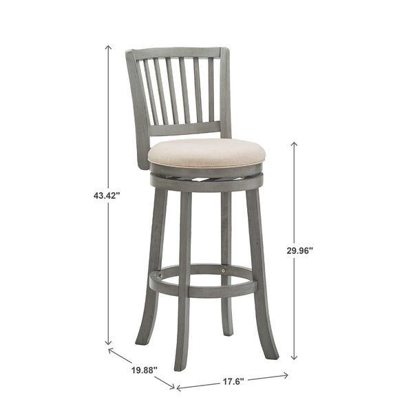 Slat Back Swivel Bar Stool with Cushioned Seat and Rubberwood Frame for Kitchen
