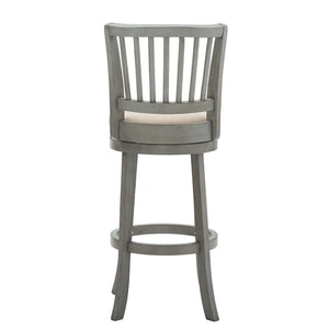 Slat Back Swivel Bar Stool with Cushioned Seat and Rubberwood Frame for Kitchen